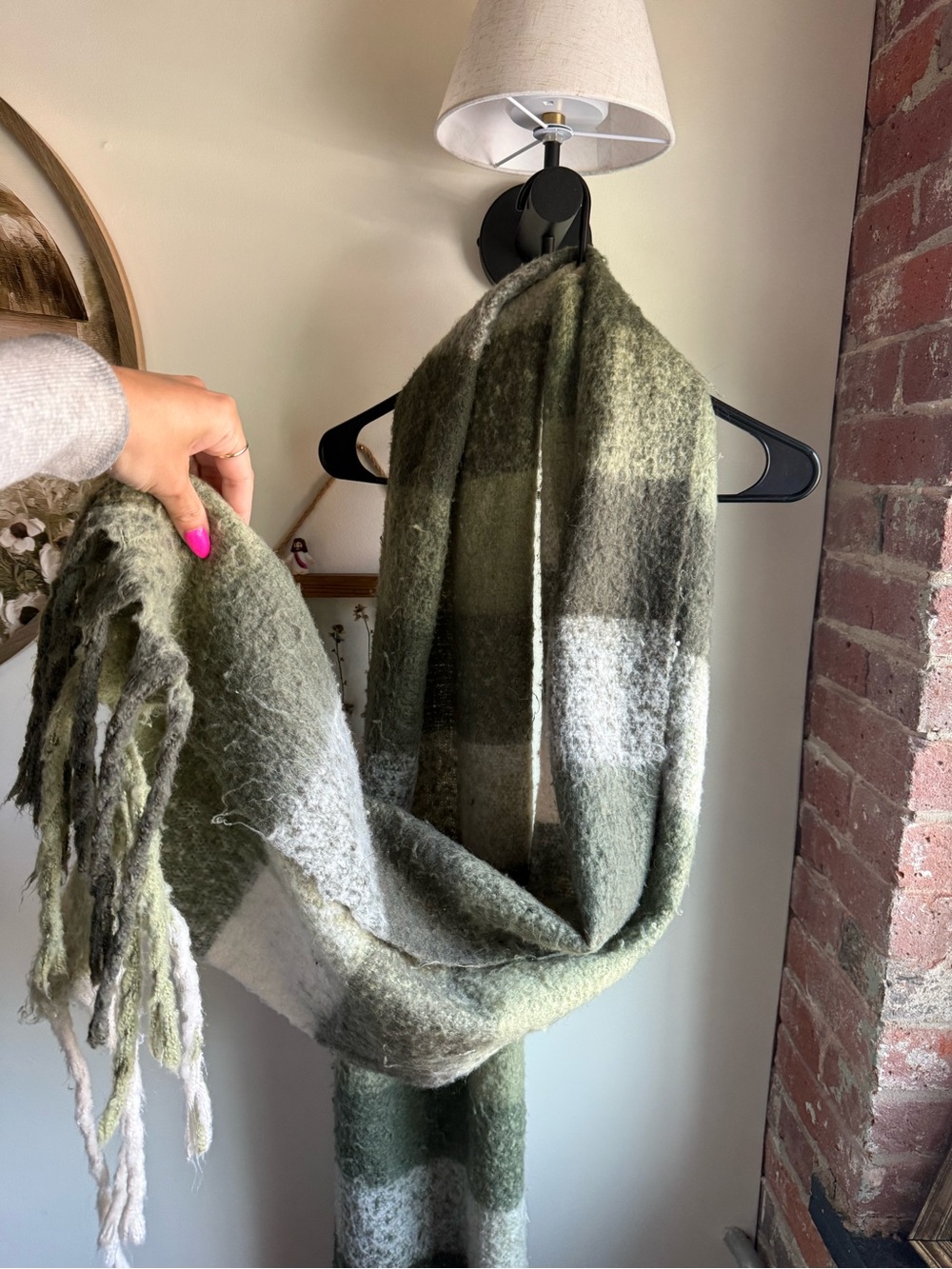 Primark Olive Green Knit Scarf with Cream Label Detail - Picture 2 of 3